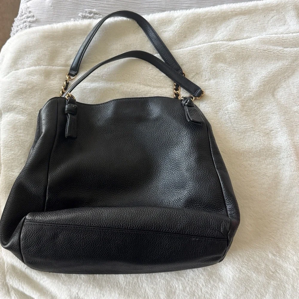 Tory Burch black leather gold chain Harper Tote shoulder handbag purse